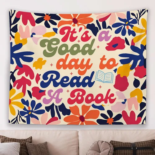 Miniatura 11 de MNASAIOO Tapiz de pared para colgar en el aula con texto en inglés "It's A Good Day to Read A Book", tapiz de pared para niños, amantes