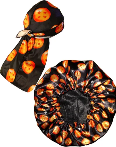 Queen Supply Products Juego de 2 gorros de anime Durag y seda para hombres y mujeres, durag de satén sedoso, tela transpirable cómoda (negro) talla