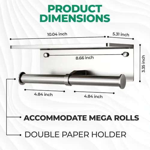 Miniatura 5 de Soporte de papel higiénico – Soporte de papel higiénico de aluminio de doble rollo con estante para teléfono móvil para baño, autoadhesivo 3M, sin