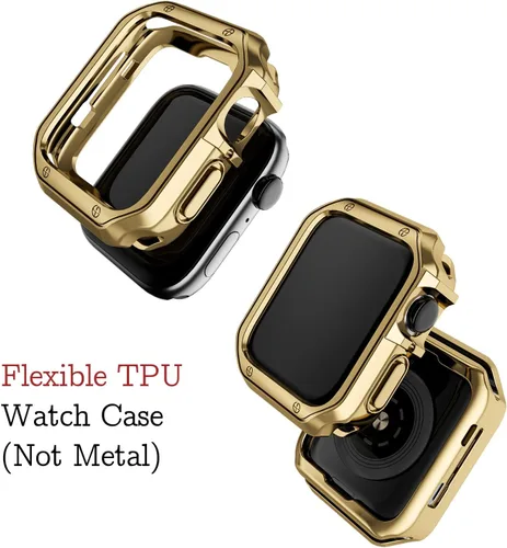 Miniatura 3 de Compatible con correa y funda de Apple Watch, cadena de metal de acero inoxidable con cubierta de TPU, correa de pulsera Smart-Watch Link