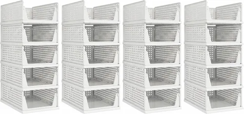 Miniatura 10 de Pinkpum Paquete de 5 organizadores plegables de armario, cesta de plástico apilable para ropa, contenedor de almacenamiento de estantes para Negro