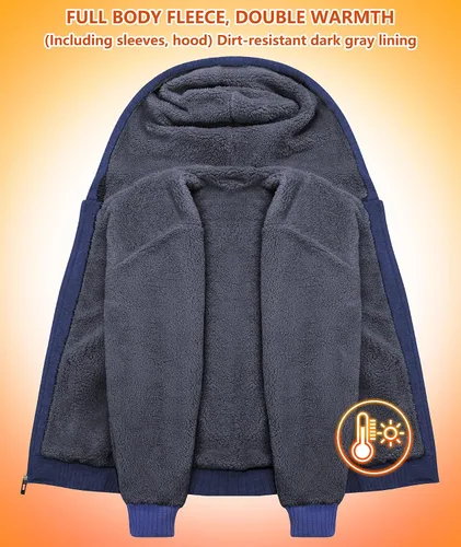 Miniatura 124 de GEEK LIGHTING Sudadera con capucha y cremallera para hombre, forro polar, chaqueta gruesa con capucha para invierno, cálida sudadera atlética