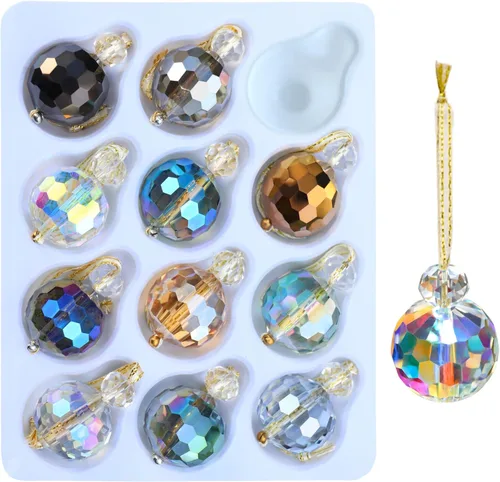 12 Piezas Bolas de Navidad Ornamentos de Cristal Multicolor, Mini Bola de Prisma Colorida de 0.87", Decoraciones de Árbol de Navidad, Adorno