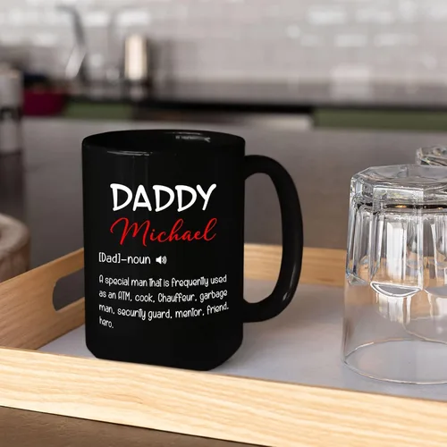 Miniatura 4 de Taza de café negra con nombre personalizado de 11 onzas, 15 onzas, taza de café con definición de papá para papá, regalo para papá nuevo, taza