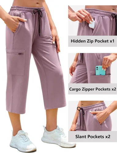 Miniatura 4 de SPECIALMAGIC Pantalones capri de yoga para mujer, pantalones capri cargo de pierna recta con 5 bolsillos