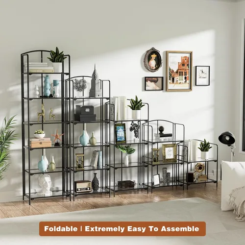 Miniatura 5 de Crofy - Estantería plegable sin montaje para sala de estar, estantería plegable de 2 niveles en color negro para oficina en casa, organizador
