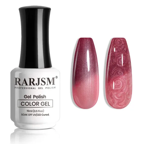 Miniatura 28 de RARJSM Esmalte de uñas en gel que cambia de color Nude Translucido Rosa a Rojo Berry, cambio de temperatura de estado de ánimo térmico, degradado