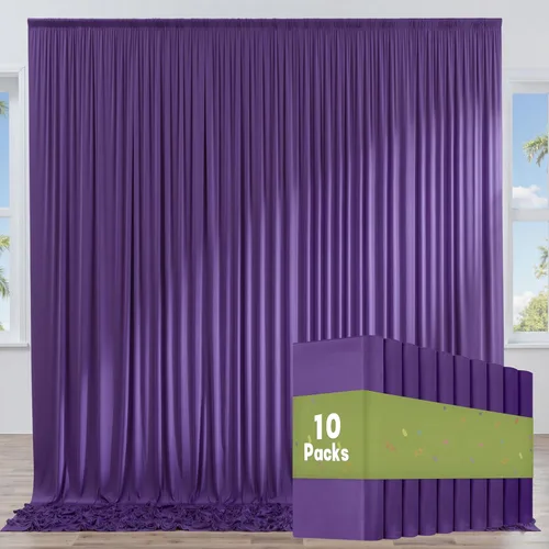 Miniatura 38 de Cortinas de telón de fondo granate de 10 pies x 10 pies sin arrugas para fiestas, 2 paneles de cortinas de telón de fondo de poliéster sedoso