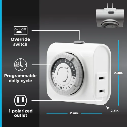 Miniatura 6 de GE Temporizador de Enchufe Mecánico para Interiores de 24 Horas, 1 Toma Polarizada, Temporizadores para Enchufes Eléctricos de Interiores