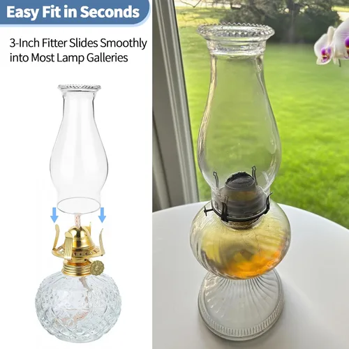 Miniatura 4 de Lámpara de aceite de repuesto para chimenea, pantalla de vidrio transparente de huracán con estilo ondulado, base de 3 pulgadas para lámparas