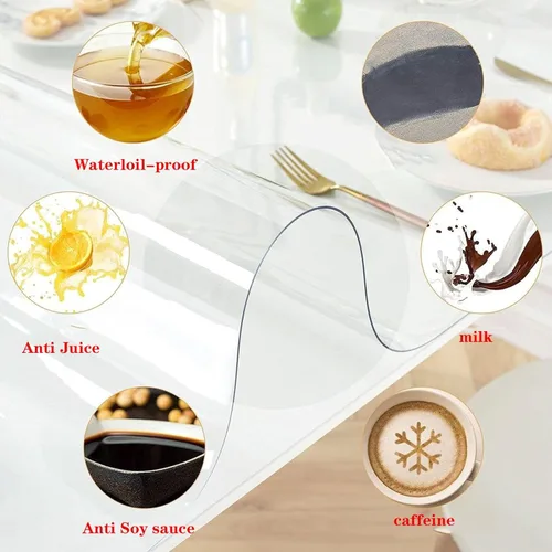 Miniatura 6 de Clear Table Cover Protector, 1.5mm Thick Waterproof, PVC Tablecloth Cover, Heat Resistance Table Cover Pad Mat, for Coffee Table, Dining Room Table