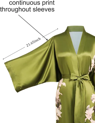 Miniatura 3 de BABEYOND Kimono bata larga de satén floral para dormir, bata de baño para soltera.