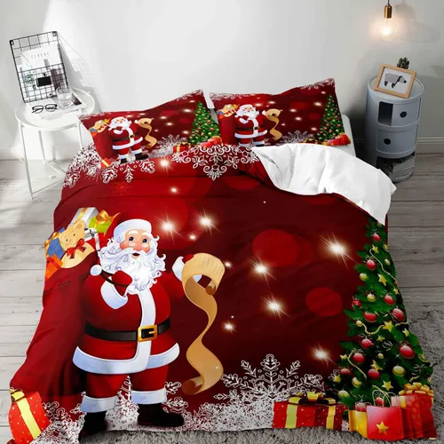 Miniatura 22 de LUVIVIHOME Juego de 3 Piezas de Funda de Edredón de Navidad Tamaño Queen, Juegos de Ropa de Cama, Funda de Edredón a Cuadros Búfalo Negro y Rojo
