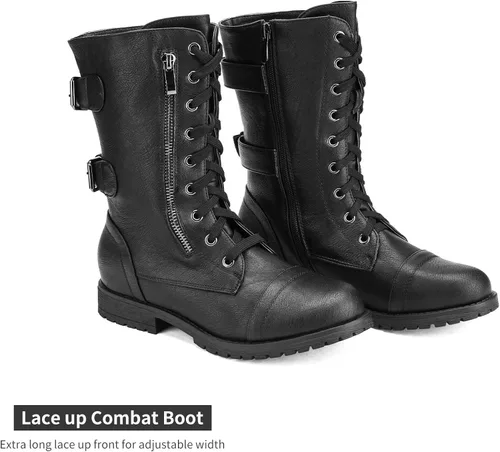 Miniatura 5 de DREAM PAIRS - Borceguí estilo militar para mujer con cordones a media pantorrilla para invierno