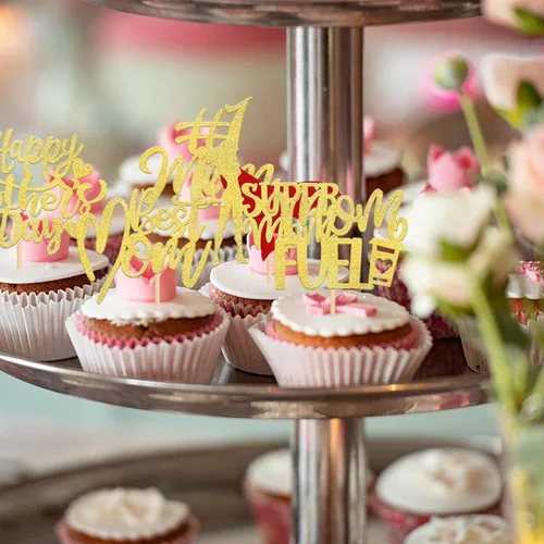 Miniatura 5 de Rsstarxi Paquete de 30 adornos dorados para cupcakes para el Día de la Madre con purpurina para el Día de la Madre, la mejor mamá del mundo