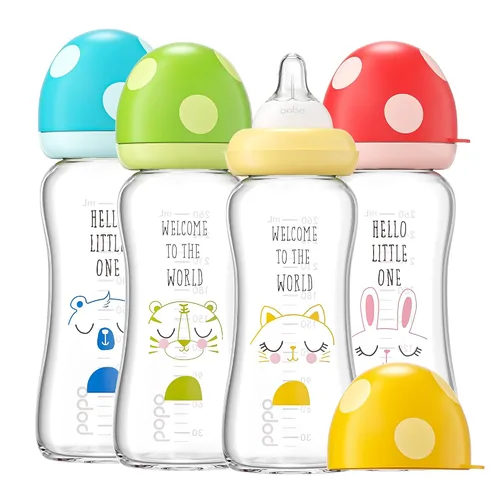 Miniatura 13 de YOHKOH Biberón de vidrio natural con pezón de flujo lento de nivel 1, biberones anticólicos para recién nacidos, botella de vidrio de cuello ancho