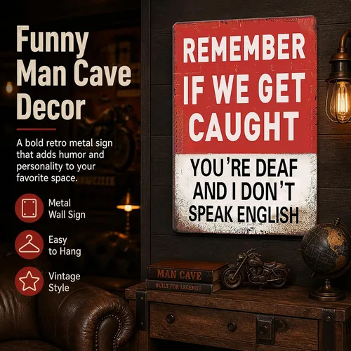 Miniatura 2 de Letrero de metal humorístico "Recuerda si nos atrapan" para hombres y niños, ideal para decoración de cueva de hombres, dormitorio y bar 30 * 20 cm