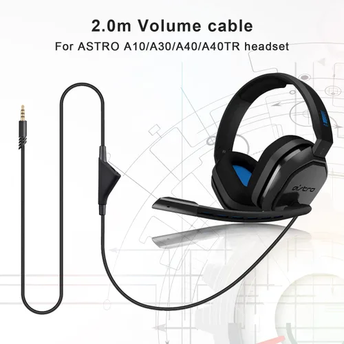 Miniatura 2 de Saipomor Cable de repuesto para auriculares A40 TR con control de volumen compatible con auriculares Logitech Astro A10 A30 A40 A40tr A50, funciona