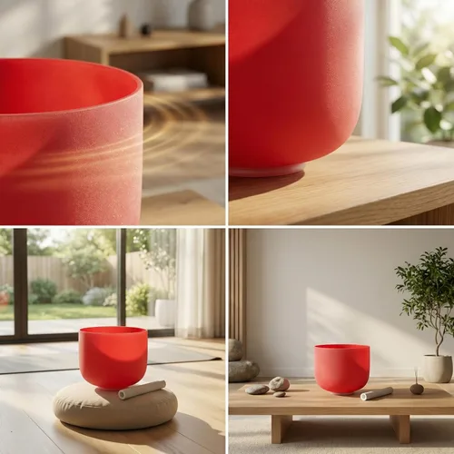 Miniatura 4 de ALIOTH Rojo C nota raíz chakra cristal cantando cuenco 8 pulgadas con sonido Bowl Suede Striker para yoga Nota C roja