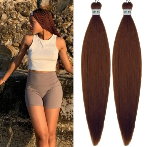 Miniatura 56 de Cabello trenzado preestirado rosa magenta, extensiones de cabello sintético de color rosa para trenzas, no tóxico, hipoalergénico