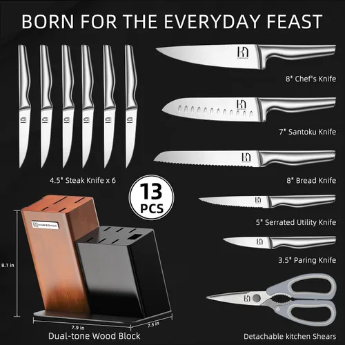 Miniatura 2 de KnifeSaga Juego de Bloque de Cuchillos Diseño 2026, 13 Piezas Cuchillos de Cocina Japoneses de Acero Inoxidable con Bloque de Doble Tono