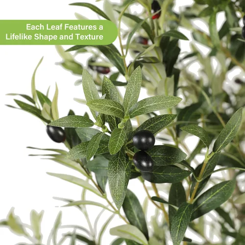 Miniatura 4 de FEELEAD Olivos artificiales para interiores de 7 pies, olivo sintético de 7 pies con tronco de aspecto natural, hojas realistas y frutas realistas