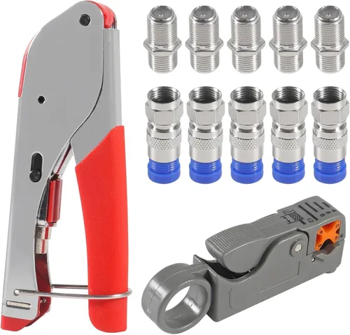 Miniatura 9 de ACEIRMC Kit de crimpadora de cables coaxiales para RG6 RG59, herramienta de compresión coaxial, pelacables con 20 conectores de compresión F