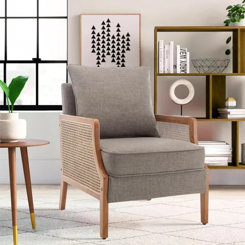 HAOBO Home Silla decorativa moderna de mediados de siglo, sillas tapizadas para sala de estar, sillón con reposabrazos de ratán, cómoda silla de Topo