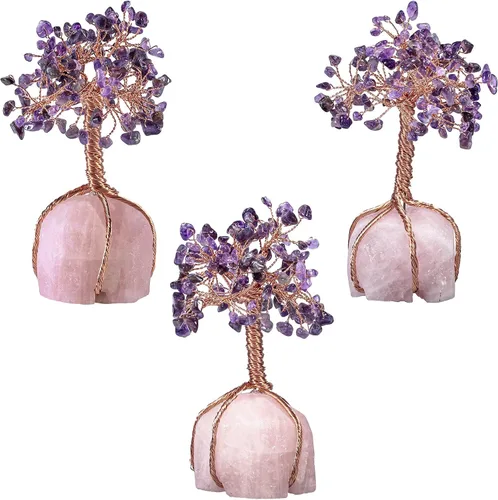 Miniatura 4 de Árbol de cobre de cristal envuelto con base de cuarzo rosa crudo, árbol bonsái para decoración de sala de estar, oficina en casa, amatista