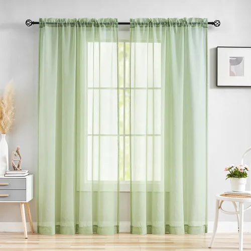 Miniatura 55 de Cortinas para ventana cortinas blancas traslúcidas de 90 pulgadas de largo, 2 paneles de cortinas de tul, paneles de ventana para cortinas de Blanco