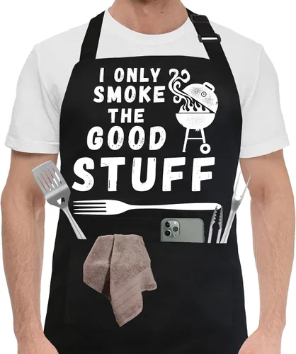 Ougher Delantales divertidos para hombres, delantal de barbacoa para papá con 2 bolsillos, correa ajustable para el cuello, delantales de cocina,