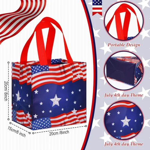 Miniatura 3 de Ctosree 12 Pcs 4th of July Gift Bags Bulk Patriotic Memorial Independence Day Celebration-red White Blue Non Woven Tote with Handle