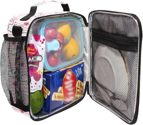 Miniatura 4 de MNSRUU Bolsas de almuerzo para niños y niñas, Doodle Kawaii Conejo, reutilizable, aislada, kit de bolsa térmica para comidas, bolsa organizadora