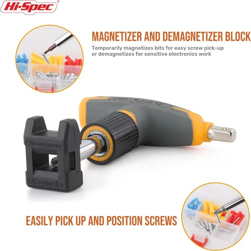 Miniatura 5 de Hi-Spec Juego de 30 llaves de trinquete magnéticas con mango en T y destornilladores. Juego de herramientas manuales pequeñas y compactas