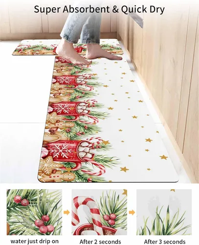 Miniatura 4 de Tapete de baño de Feliz Navidad, antideslizante, de secado rápido y absorbente, tierra de diatomeas, fregadero, dormitorio, cocina, lavable