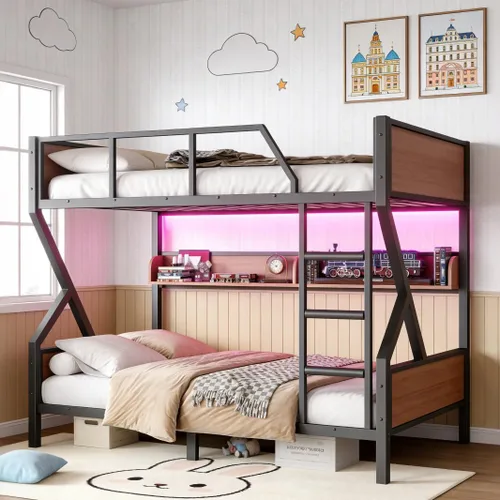 Miniatura 27 de Bellemave - Litera de cama individual XL sobre queen de metal resistente para adultos, color negro