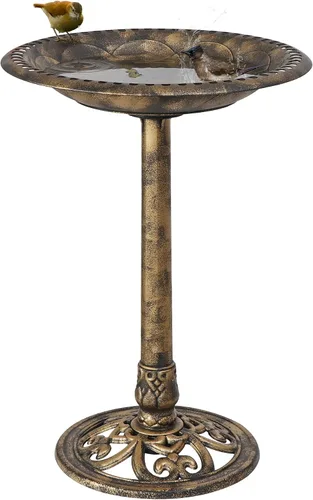 ZenStyle Pedestal de baño de pájaros de resina de 28 pulgadas de alto para decoración de jardín al aire libre (bronce)