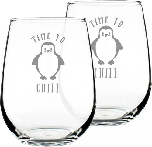 Miniatura 6 de Custom Time to Chill - Personalized Stemless Wine Glass - Funny Penguin Themed Gifts and Decor - Large 17 oz - Customized Wine Glass Gift