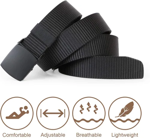 Miniatura 4 de SUOSDEY Cinturones de nylon para hombres Cinturón táctico militar de la web hebilla de metal resistente 1.5 pulgadas A-Negro