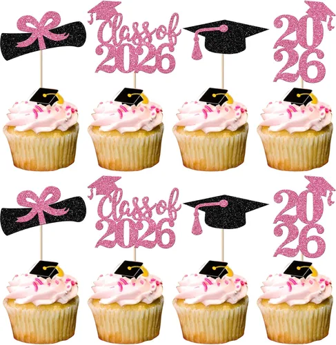 Miniatura 47 de Paquete de 24 adornos para cupcakes de clase 2025 con purpurina 2025 para diploma de graduación 2025 para cupcakes temáticos de graduación 2025