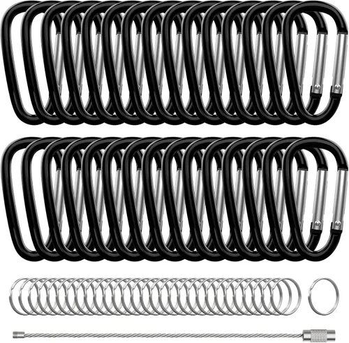 Miniatura 7 de 30 piezas de mosquetones de aluminio, mosquetones de resorte en forma de D de 2" con 30 llaveros de gancho para llavero