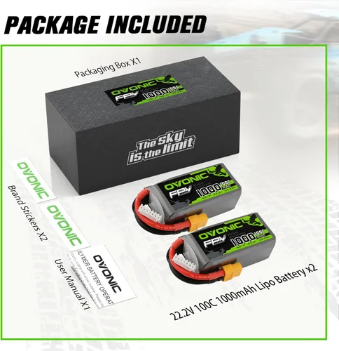 Miniatura 6 de OVONIC Batería LiPo de 1000mAh 6S 100C con enchufe XT60 para FPV Racing RC Quadcopter Helicóptero Avión Multimotor Hobby DIY-2Packs