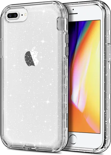 Miniatura 8 de Hython Defender con brillantina, carcasa rígida híbrida, a prueba de golpes, goma para iPhone 7 Plus y 8 Plus, Negro Oscuro