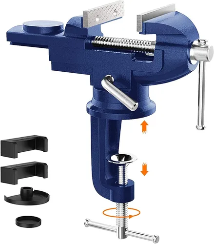 Miniatura 7 de Tornillo de banco 2 en 1 para banco de trabajo de 3.2 pulgadas - Abrazadera de banco multifuncional portátil de 360° con base giratoria