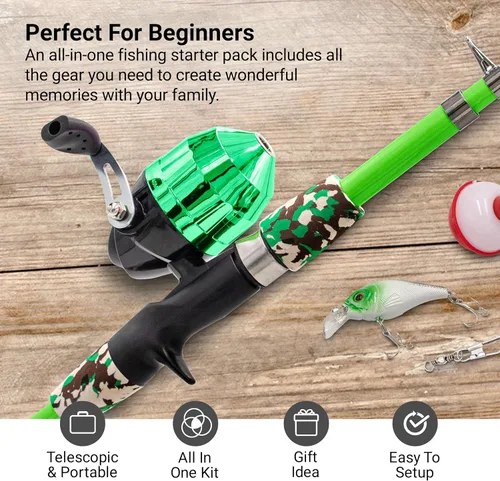 Miniatura 2 de Lanaak Caña de Pescar para Niños, Juego de Caña de Pescar Telescópica Portátil para Niños, Kit Combo de Caja de Aparejos y Red de Pesca, Equipo