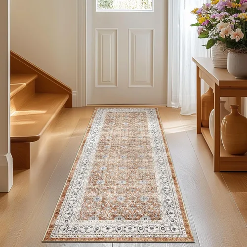 Miniatura 86 de Jinchan Fiora - Alfombra redonda de 8 pies, alfombras vintage con diseño floral envejecido, lavable a máquina, antideslizante, de pelo bajo, Azul