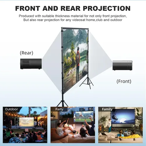 Miniatura 4 de Pantalla de proyector de 180 pulgadas con soporte, pantalla de proyección exterior HUANYINGBJB portátil, pantalla de película frontal trasera 16:9