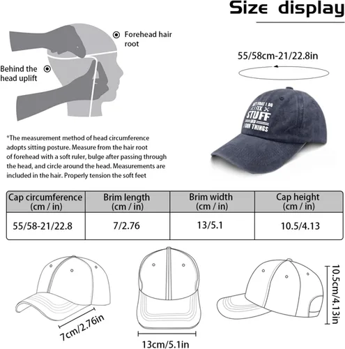 Miniatura 3 de Gorro de béisbol con texto en inglés "That's Whats I Do I Fix Stuff and I Know Things" para mujer, diseño gráfico lavado de mezclilla ajustable