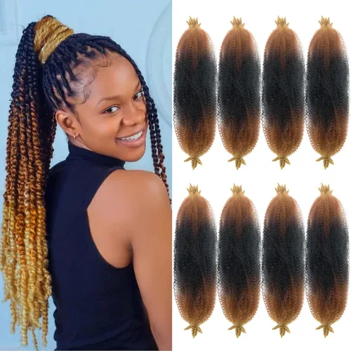 Miniatura 8 de Cabello Spring Twist Pre-Esponjado Color 4 Cabello Afro de Giros Elásticos 8 Paquetes Cabello Marrón Marley Twist para Trenzado para Locs de Marrón