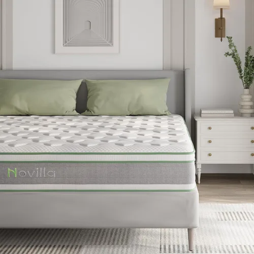 Novilla Colchón tamaño King, espuma viscoelástica de gel de 12 pulgadas y bobinas en bolsillos con aislamiento de movimiento para un sueño